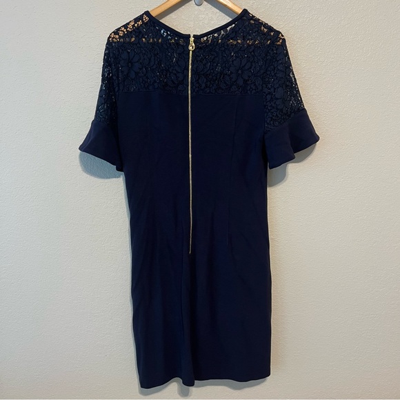 Draper James Navy Blue Lace Yoke Flutter Short Sleeve Dress L - Picture 7 of 8